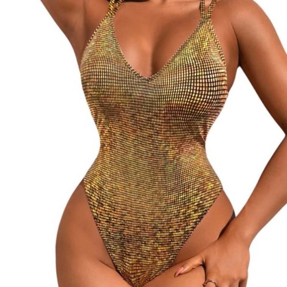 Gold Halter One-Piece Swimsuit